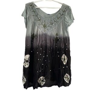 Sunflower Embroidered Lightweight Flowy Bohemian Tunic Top Beach Summer Hippie